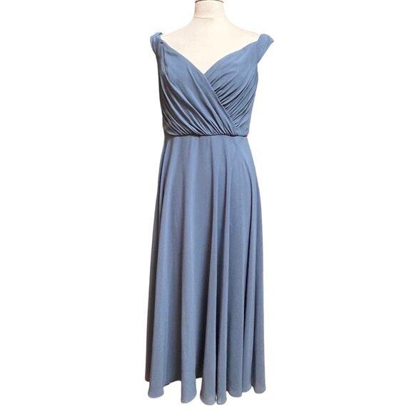 DB Studio Celebrate Formal Dress Sz 12 F20227 Grecian Steel Blue Maxi‎ Shirred - Picture 7 of 10